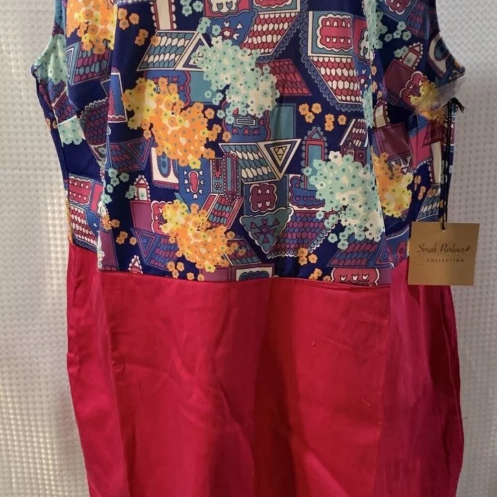 NWT 2X 18 Smak Parlour Fuchsia & Fancy Houses & Flowers Mini Dress - Picture 6 of 13